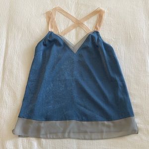 Anthropologie Floreat Blue Satin Tank with Pink Straps